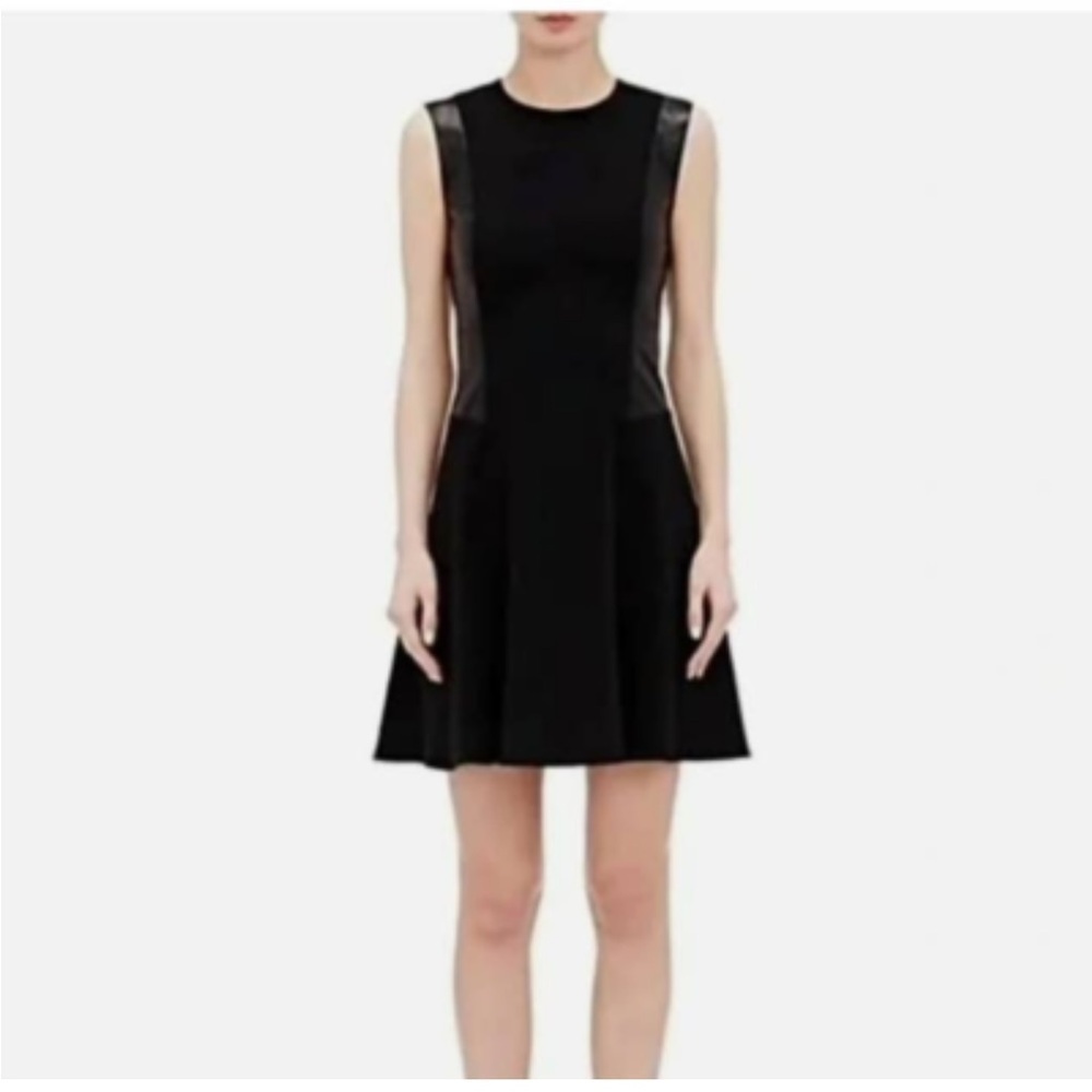 L'Agence Stephanie Knit & Leather Black Flared Dress | 2